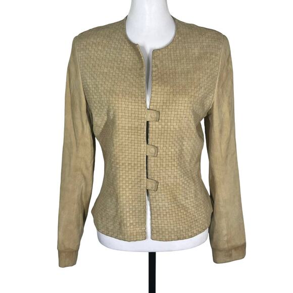 Vintage Carlisle Cropped Tan Suede Jacket Woven Texture Size 4 - Picture 1 of 11